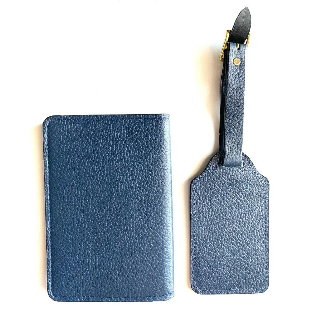 Lucchese Leather Passport Holder‎ + Luggage Tag Set – Navy Blue R1236-4014
